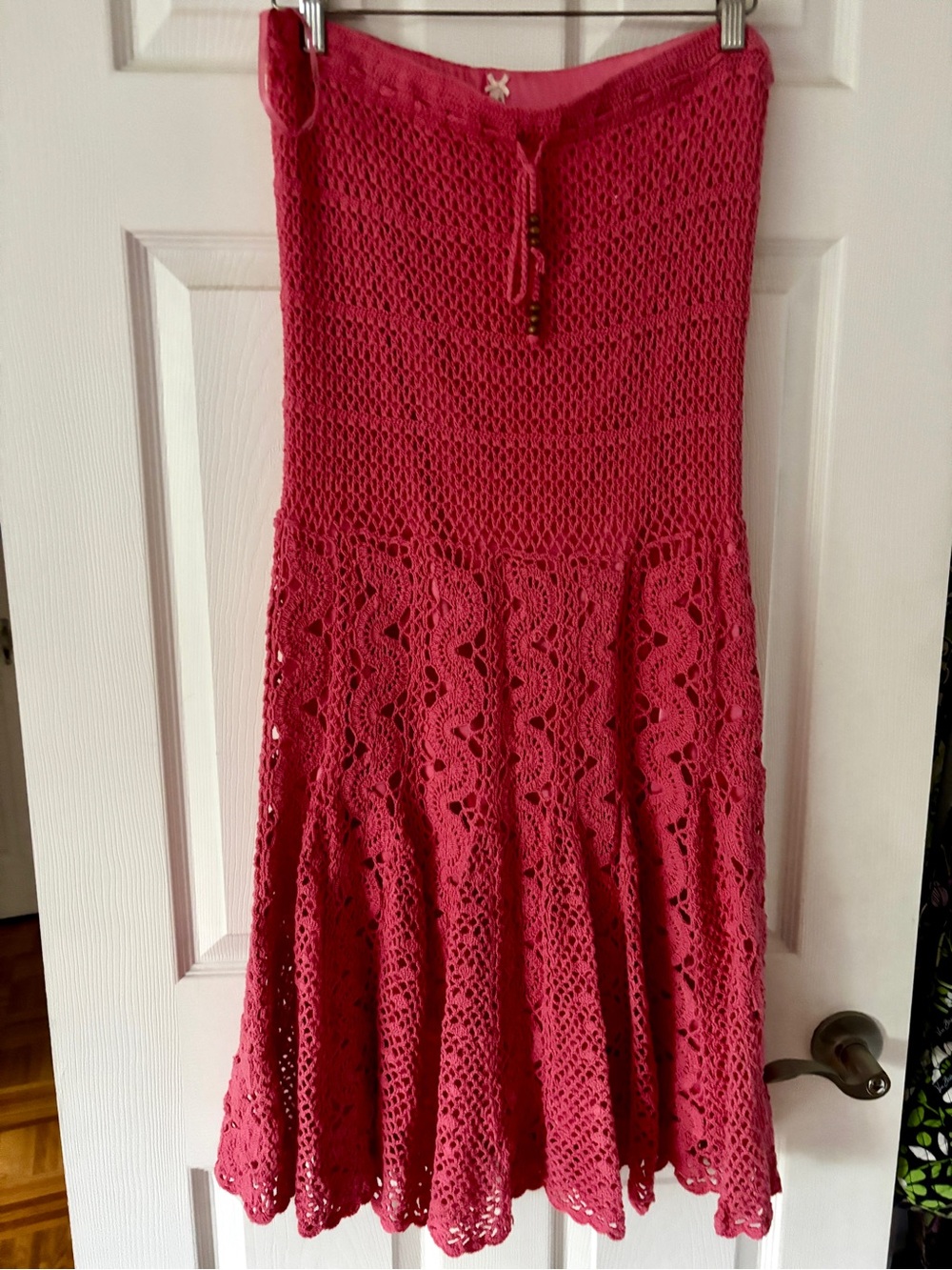 8. Lapis Crochet Midi Skirt in Pink